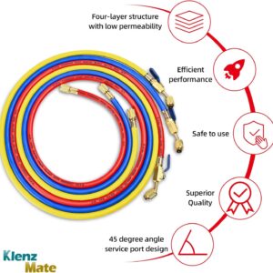 Premium HVAC Charging Hoses 60″ Set | 1/4″ Ball Valve Refrigerant Hoses 3-Pack