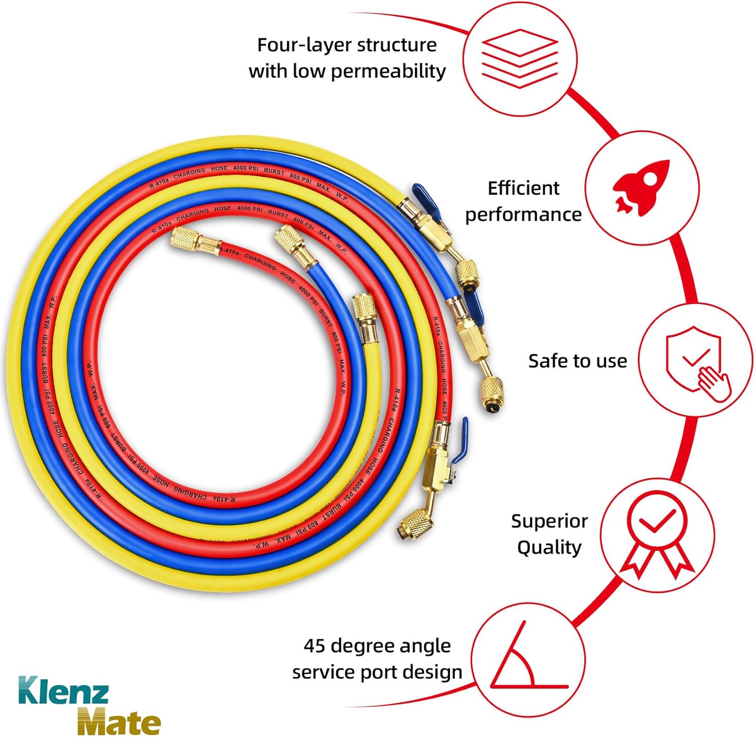 Premium HVAC Charging Hoses 60" Set | 1/4" Ball Valve Refrigerant Hoses 3-Pack 2 Premium HVAC Charging Hoses 60" Set | 1/4" Ball Valve Refrigerant Hoses 3-Pack - Image 2