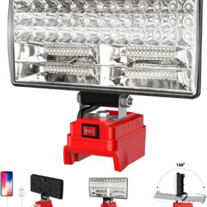8" Cordless LED Work Light for Milwaukee M18 Battery, Two Levels Adjustable FloodLight up to 90W 5400 Lumens with USB Charging Port, Portable LED Flashlight for Work, Camping, Outdoor(No Battery)