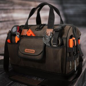 Heavy-Duty HVAC Electrician Tool Bag: 45-Pocket Waxed Canvas Worksite Organizer