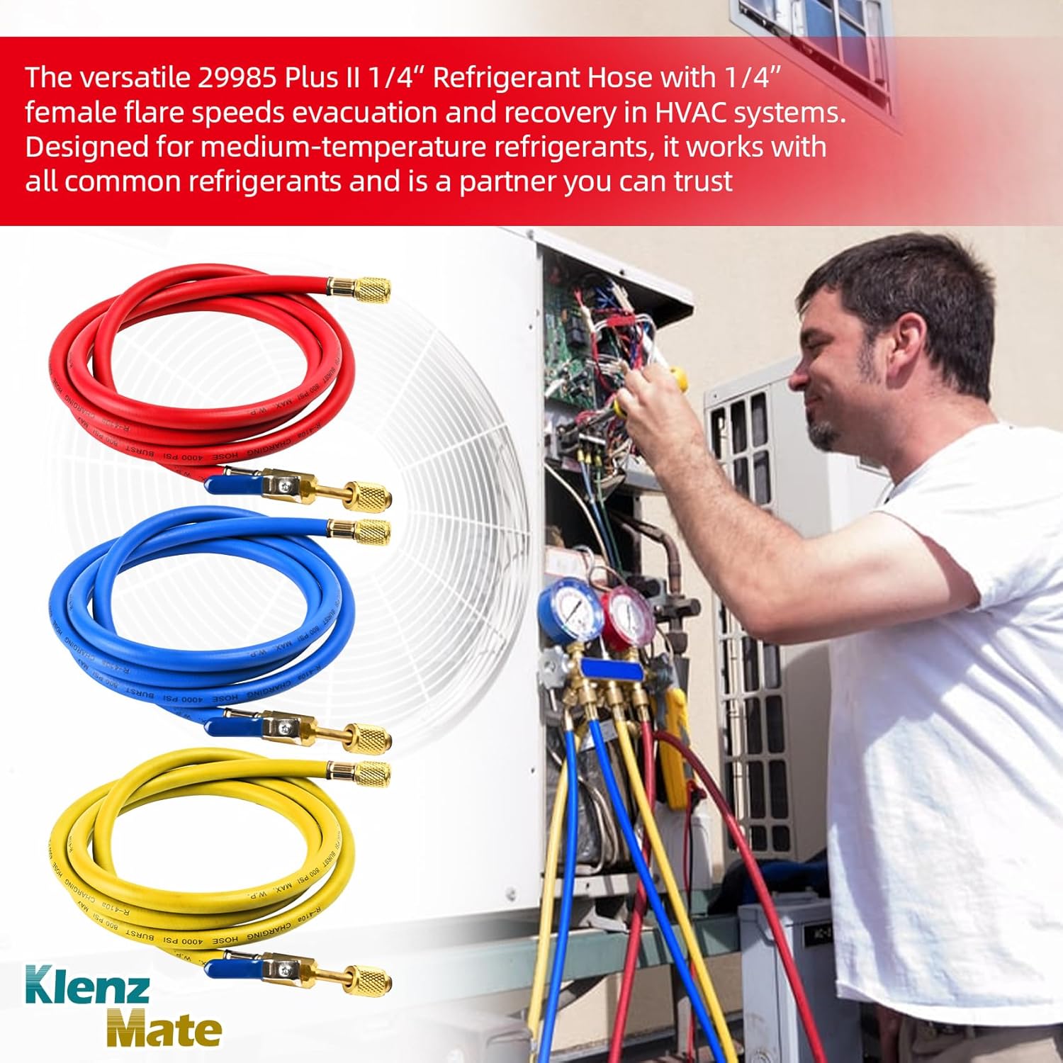 Premium HVAC Charging Hoses 60" Set | 1/4" Ball Valve Refrigerant Hoses 3-Pack 6 Premium HVAC Charging Hoses 60" Set | 1/4" Ball Valve Refrigerant Hoses 3-Pack - Image 6