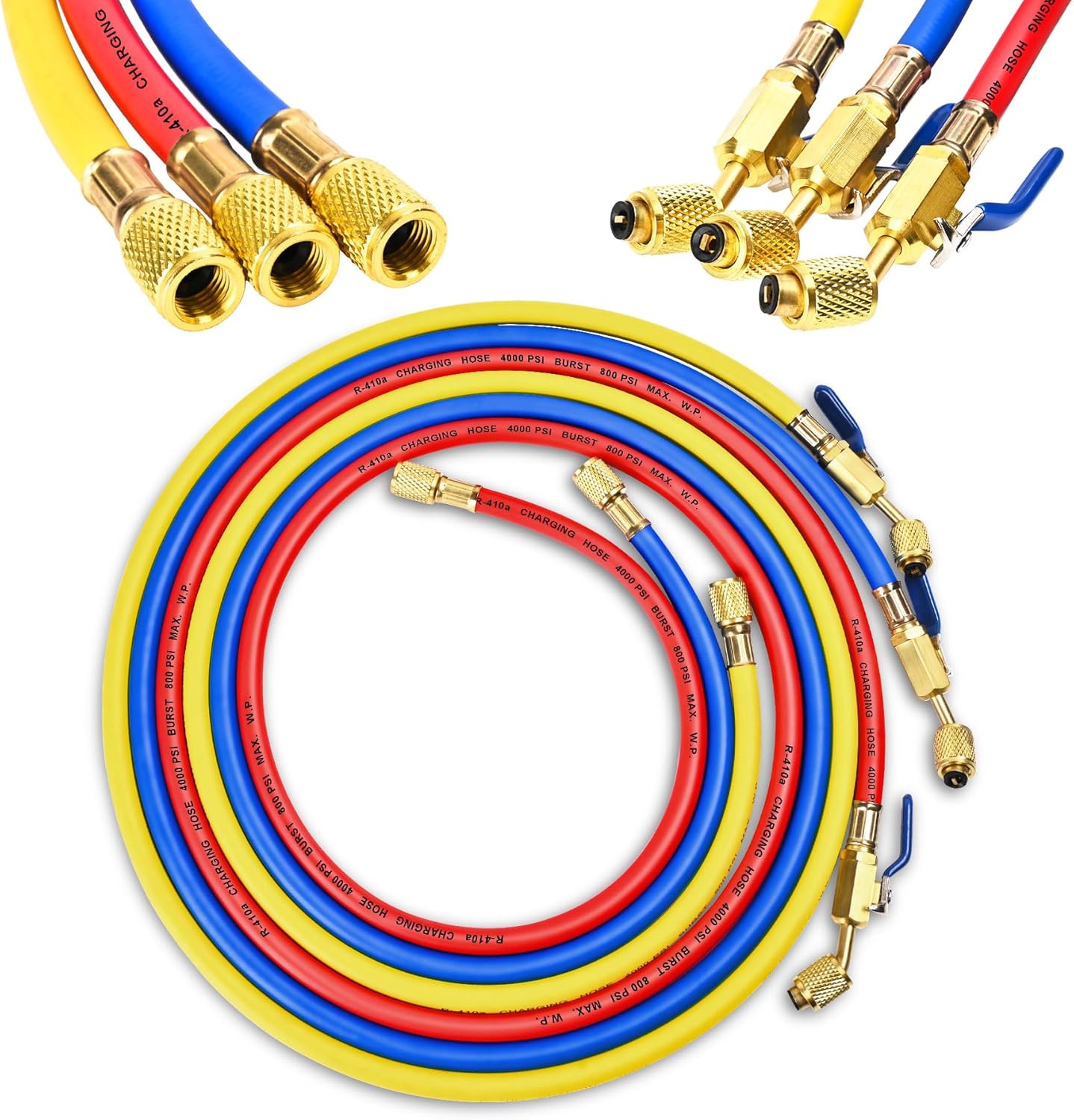 Premium HVAC Charging Hoses 60" Set | 1/4" Ball Valve Refrigerant Hoses 3-Pack 1 hvac tools hoses