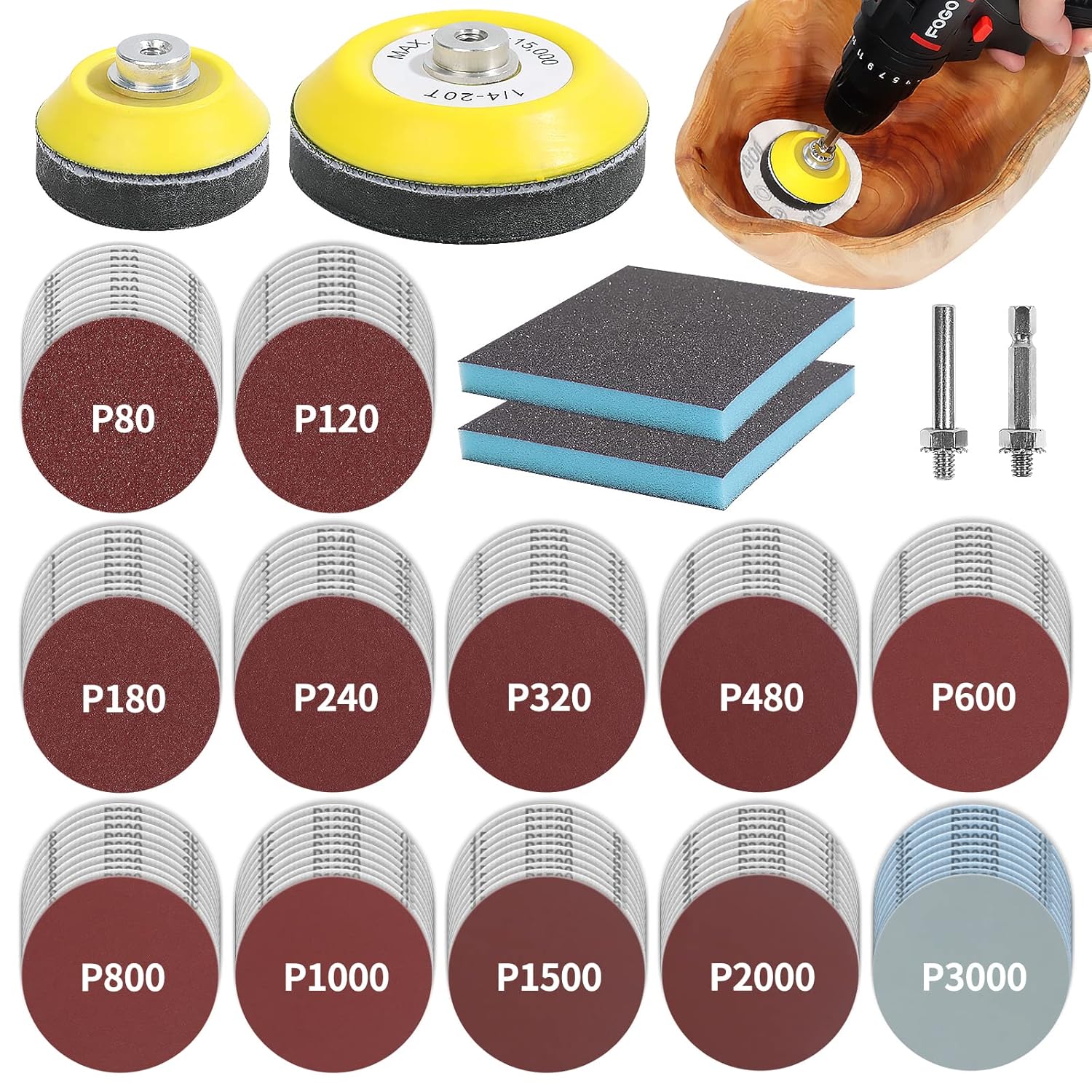 Sanding Disc Kit 120pc for Drill 80-3000 Grit Professional 1 sander tool attachment for drill