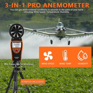 Professional HVAC Wind Meter: Speed, Temp & Humidity w/ Tripod – Rechargeable