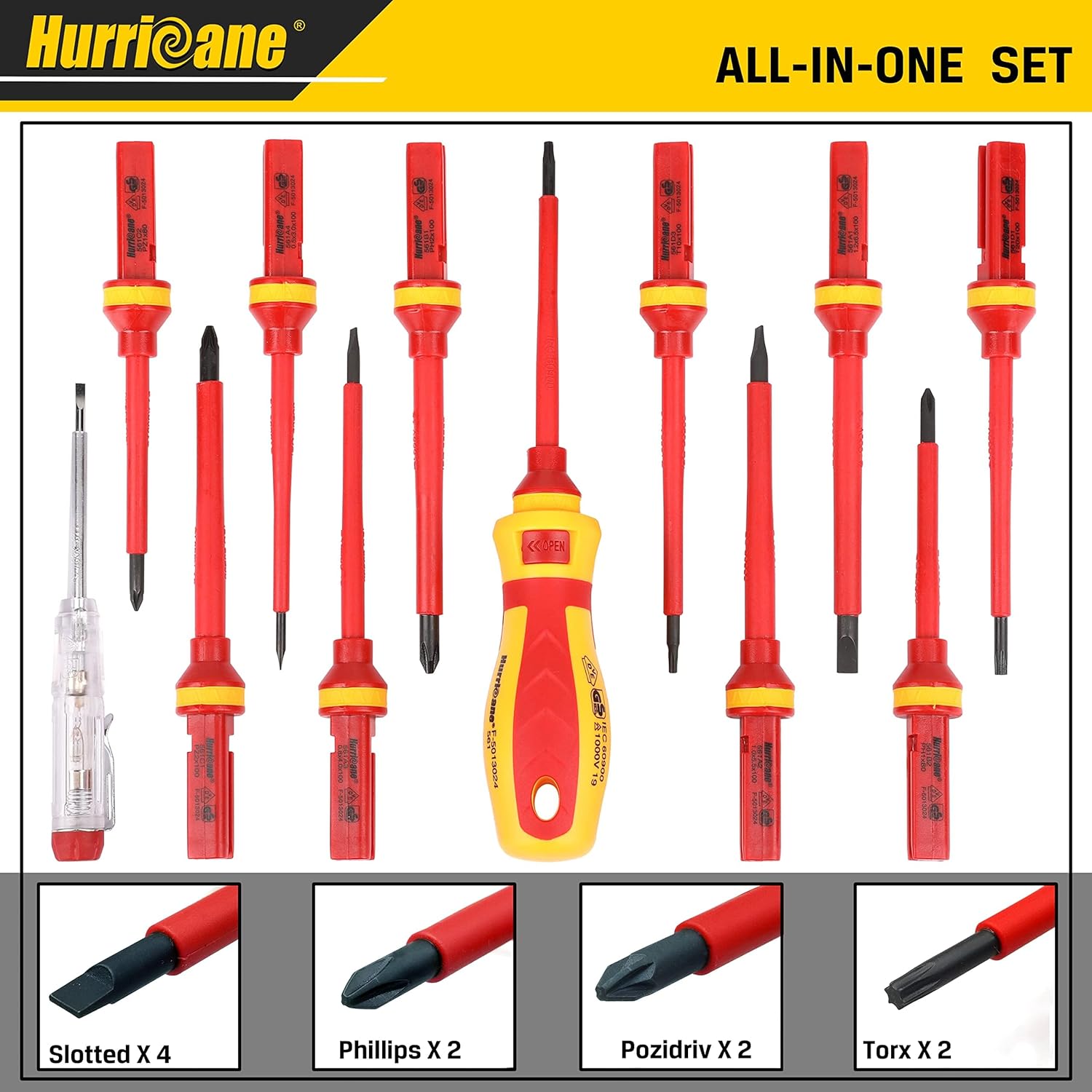 HURRICANE Professional 1000V Insulated Electrician Screwdriver Set 13-PC Magnetic 7 HURRICANE Professional 1000V Insulated Electrician Screwdriver Set 13-PC Magnetic - Image 7
