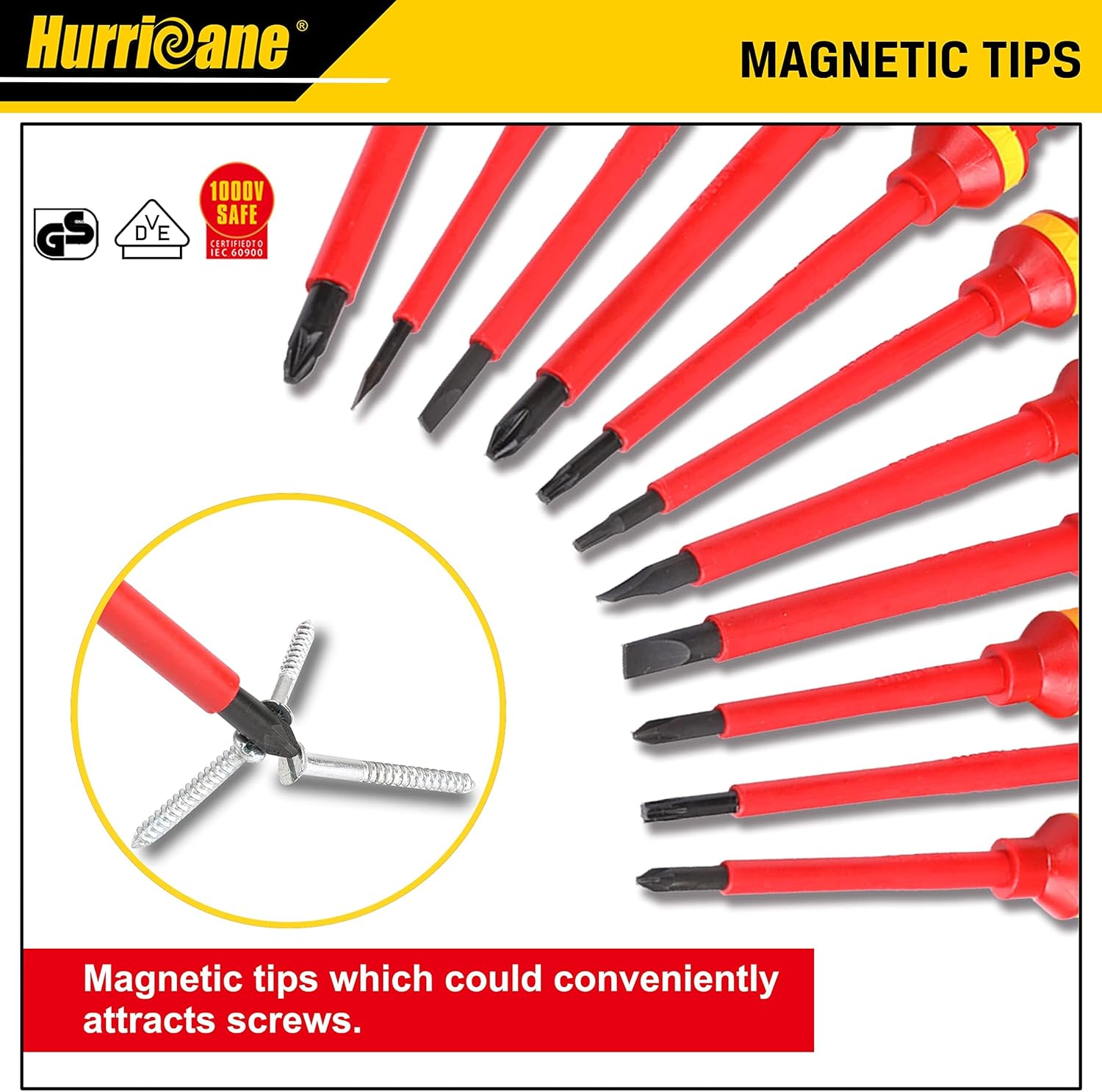 HURRICANE Professional 1000V Insulated Electrician Screwdriver Set 13-PC Magnetic 3 HURRICANE Professional 1000V Insulated Electrician Screwdriver Set 13-PC Magnetic - Image 3