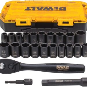 DEWALT Impact Socket Set with Ratchet, Metric/SAE, 1/2" Drive, 23-Piece Set with Case (DWMT74739)﻿ ﻿