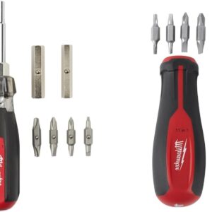 Milwaukee 11-in-1 Multi-Tip Screwdriver with Square Drive Bits and 13-in-1 Multi-Tip Cushion Grip Screwdriver Sets (48-22-2880-2761), Red (‎48-22-2302-2880-2761)