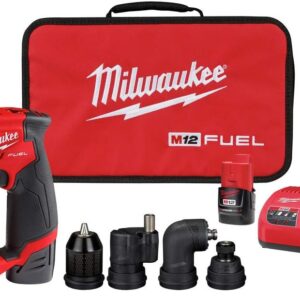 Milwaukee 2505-22 M12 Fuel Installation Drill/Driver Kit, Compact, Forward/Reverse Switch, Keyless Chuck, LED Light, Variable Speed