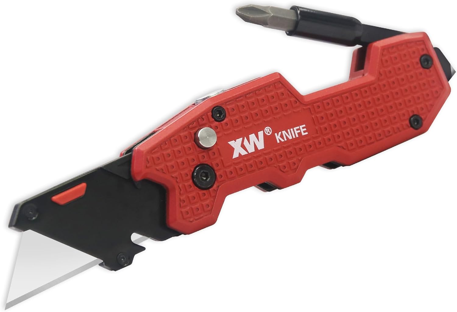 XW 5-in-1 Folding Utility Knife: Heavy Duty Multi-Tool Lock-Back Cutter 1 XW Folding Utility Knife with Screwdriver, 5-in-1 Multi-functional Heavy Duty Lock-back Box Cutter