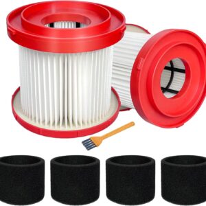 2 Pack 49-90-1900 HEPA Filter Compatible with Milwaukee Cordless M18 Vacuum 0780-20 0880-20, with 4 Foam Sleeve Filters & 1 Brush