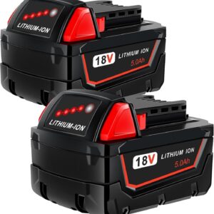 2 Pack 5.0Ah 18V Batteries Replace for M18 Milwaukee Battery Lithium lon 48-11-1850 48-11-1860, Compatible with Milwaukee m18 Battery Charger and 18 Volt Cordless Power Tools