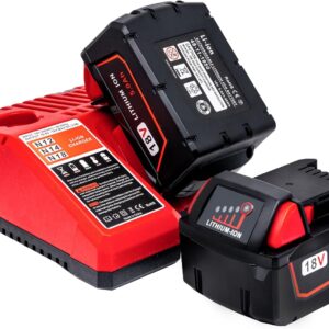 2 Pack Replace Battery for Milwaukee M18 Battery 5.0ah and Charger Combo,Compatible with Milwaukee M18 Cordless Power Tools 18V Lithium Battery 48-11-1850 48-11-1840 48-11-1860