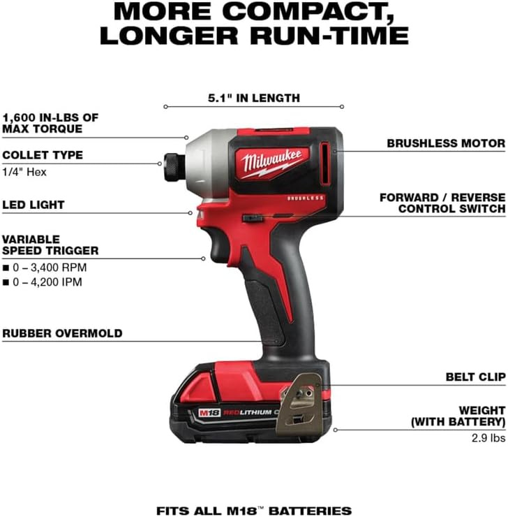 Milwaukee M18 Brushless Drill/Impact Driver Combo Kit - Compact Powerful 2-Tool Set 8 Milwaukee M18 Brushless Drill/Impact Driver Combo Kit - Compact Powerful 2-Tool Set - Image 8