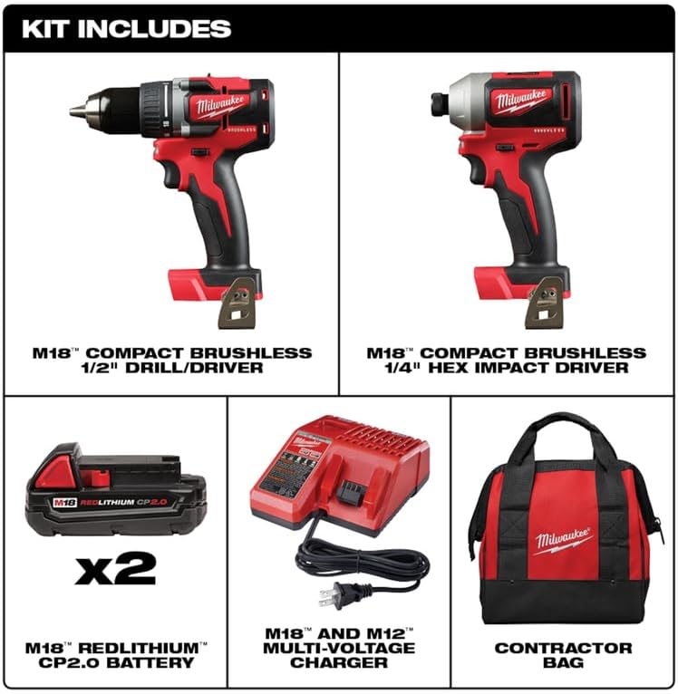Milwaukee M18 Brushless Drill/Impact Driver Combo Kit - Compact Powerful 2-Tool Set 6 Milwaukee M18 Brushless Drill/Impact Driver Combo Kit - Compact Powerful 2-Tool Set - Image 6