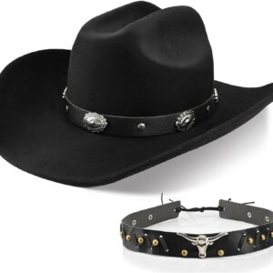 100% Wool Western Cowboy Hat for Men Women Classic Fedora Hat Felt Cowgirls Hats with Two Decorative Bands