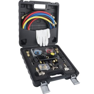 Professional HVAC Manifold Gauge Set & Vacuum Pump for R410A R134A R22 Diagnostics