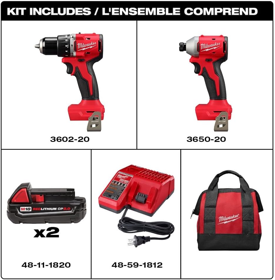 Milwaukee M18 Brushless Hammer Drill & Impact Driver Combo Kit | 18V Cordless Power Tools 2 Milwaukee M18 Brushless Hammer Drill & Impact Driver Combo Kit | 18V Cordless Power Tools - Image 2
