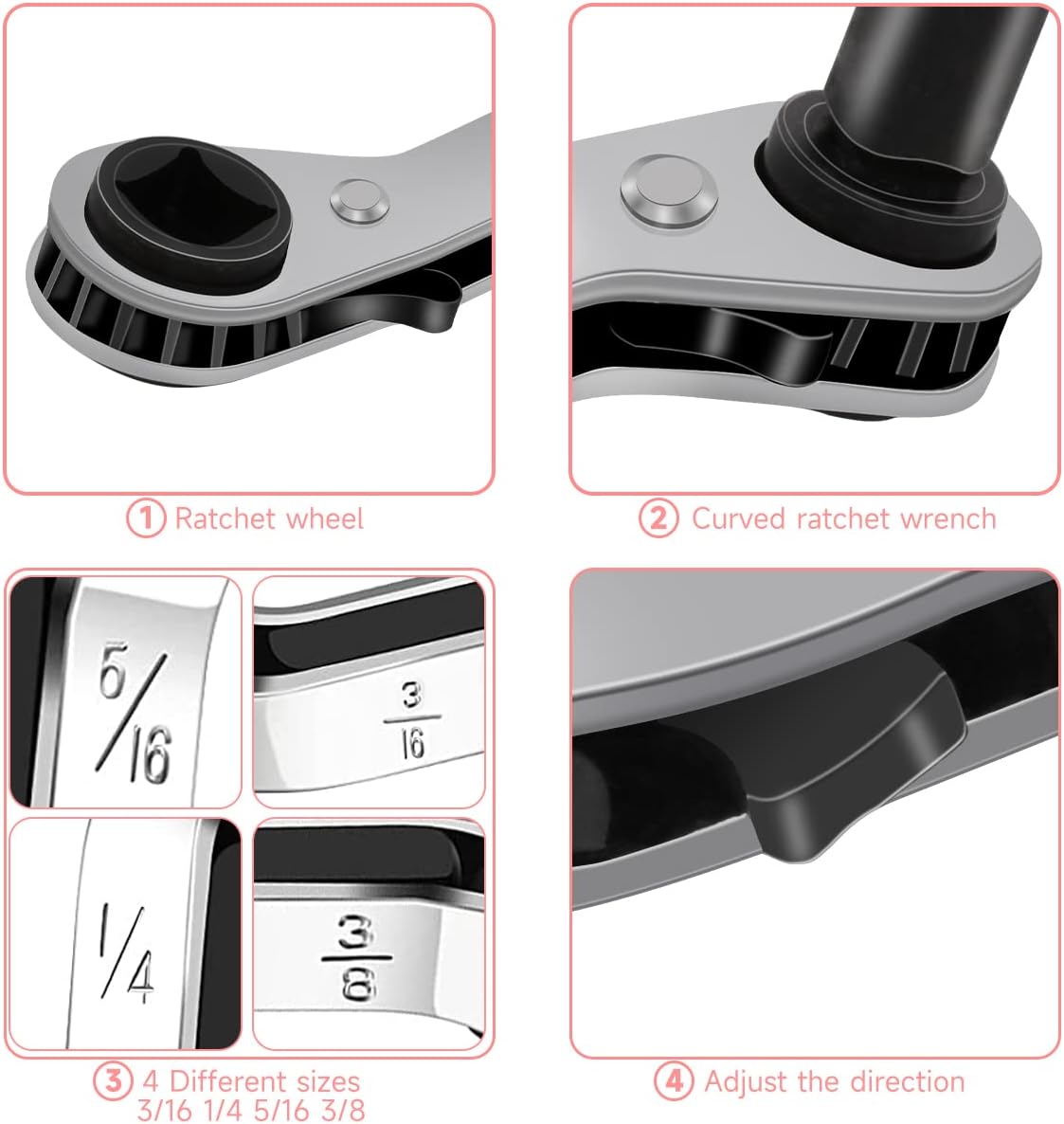HVAC Service Wrench Set - 3/16" To 3/8" Valve Ratchet Wrenches With Hex Adapters For AC Repair