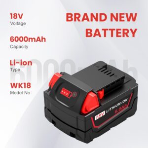 Milwaukee 18V 6.0Ah WK18 Replacement Battery Compatible with 48-11 Series