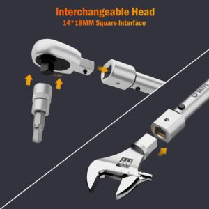 Professional 1/2″ Drive Torque Wrench: 10-170 Ft-Lb Adjustable with Interchangeable Heads