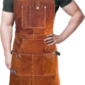 FIGHTECH Shop Apron - Heavy Duty Wood Working Apron for Men with Tool Pockets for Woodworkers Blacksmiths Carpenters M-XXL