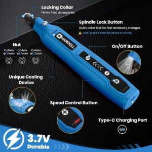 HARDELL 3.7V Cordless Rotary Tool Kit: 5-Speed Engraving Sanding Polishing
