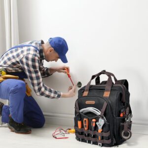 Heavy-Duty Waxed Canvas Electrician Tool Backpack with 88 Pockets for HVAC Pro