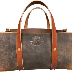 Woodman's Pal Buffalo Leather Tote Tool Bag For Hand Tools, Gardening, Outdoorsmen, Heavy Duty Premium Storage Leather Organizer (Crazy Horse Black)