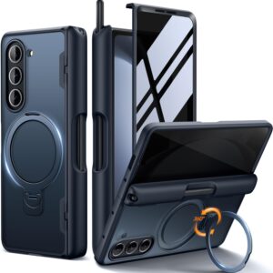 MOBOSI for Z Fold 5 Case with S Pen Slot, Compatible with Magsafe, Built-in 360° Spin Ring Stand&Screen Protector&Hinge Protection, Full Body Slim Phone Cases for Samsung Galaxy Z Fold5, Privacy Black