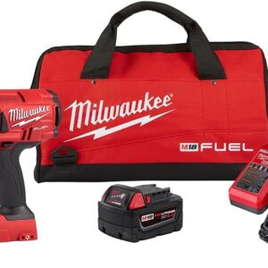 Milwaukee 2767-21B M18 FUEL 18-Volt Lithium-Ion Brushless Cordless 1/2 in. Impact Wrench with One XC5.0 Ah Battery, M18/M12 Multi-Voltage Charger and Contractor Bag