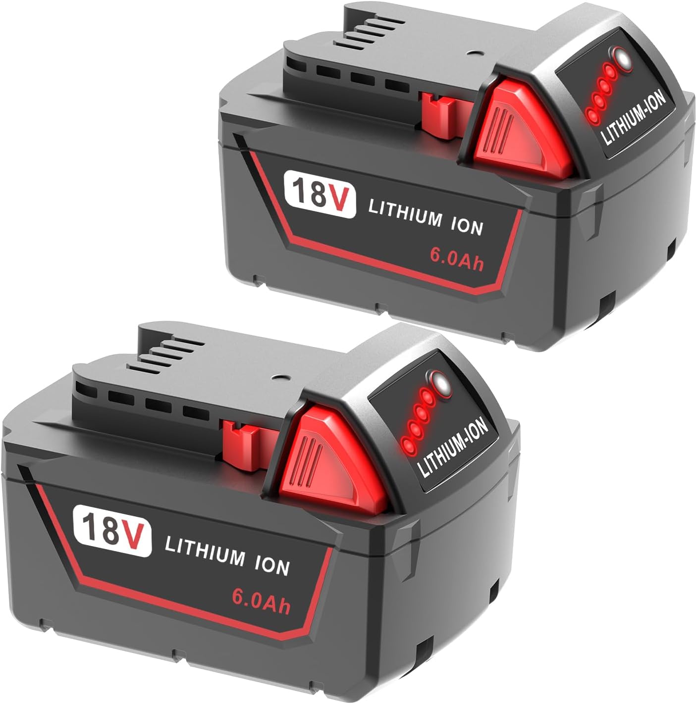 Milwaukee M18 6.0Ah Battery 2-Pack | High Capacity 18V Replacement Batteries 1 2pack 6.0Ah 18v Battery Replacement for Milwaukee m18 Battery 48-11-1850 48-11-1860, Compatible with Milwaukee M18 Cordless Power Tools,15C Discharge Rate