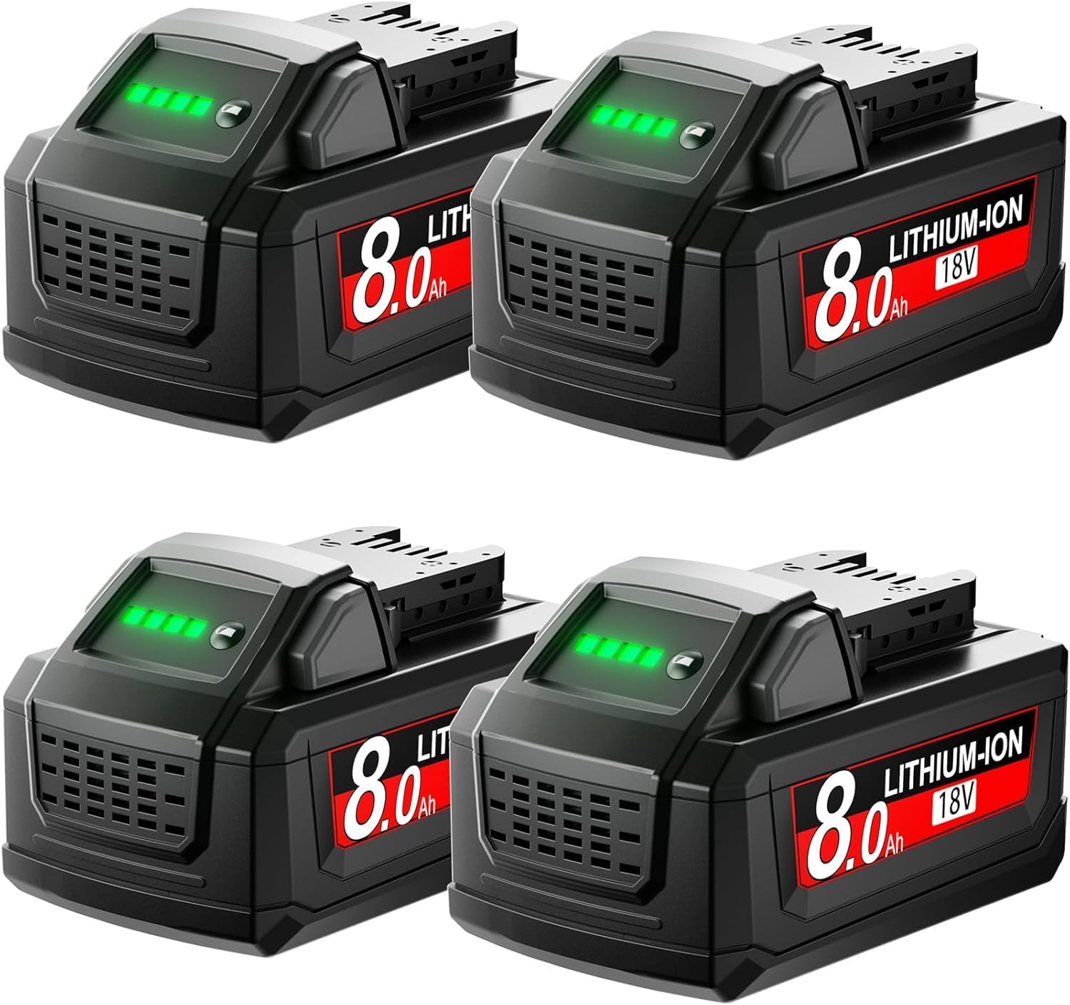 Milwaukee M18 18V 8.0Ah Battery 4-Pack | High Capacity Lithium Replacement Batteries 1 4Pack Replacement for Milwaukee M18 Battery 18V Lithium 8.0Ah Compatible with 48-11-1815 48-11-1820 48-11-1840 48-11-1850 48-11-1860 Cordless Tools