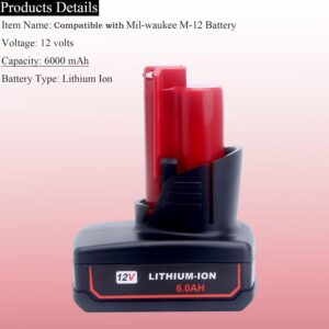 Milwaukee M12 12V Battery 6.0Ah Replacement | High Capacity Lithium-Ion Twin Pack