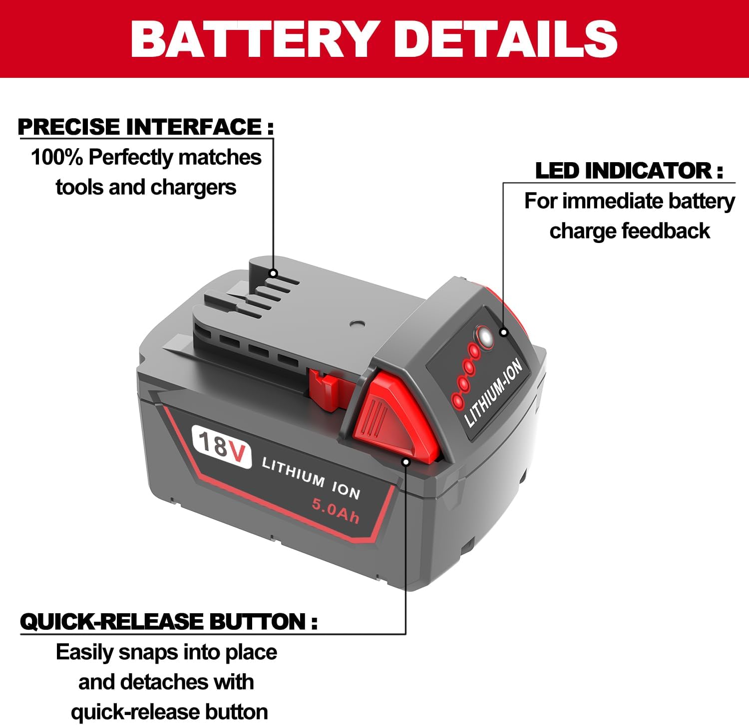 Milwaukee M18 5.0Ah Extended Battery Replacement High Capacity Lithium Ion Cordless Tool Power Pack 2 Milwaukee M18 5.0Ah Extended Battery Replacement High Capacity Lithium Ion Cordless Tool Power Pack - Image 2