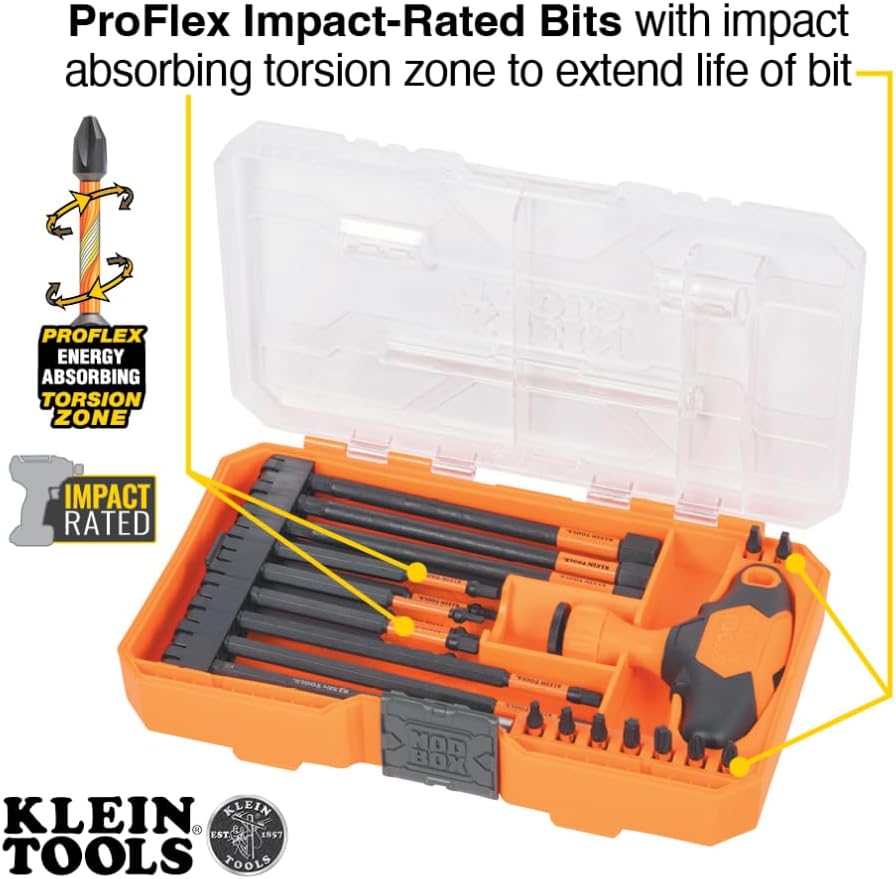Klein Tools Professional Ratcheting T-Handle Bit Set, SAE/Metric/TORX, Impact-Rated Magnetic 3 Klein Tools Professional Ratcheting T-Handle Bit Set, SAE/Metric/TORX, Impact-Rated Magnetic - Image 3