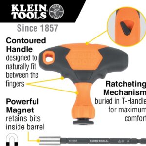 Klein Tools Professional Ratcheting T-Handle Bit Set, SAE/Metric/TORX, Impact-Rated Magnetic