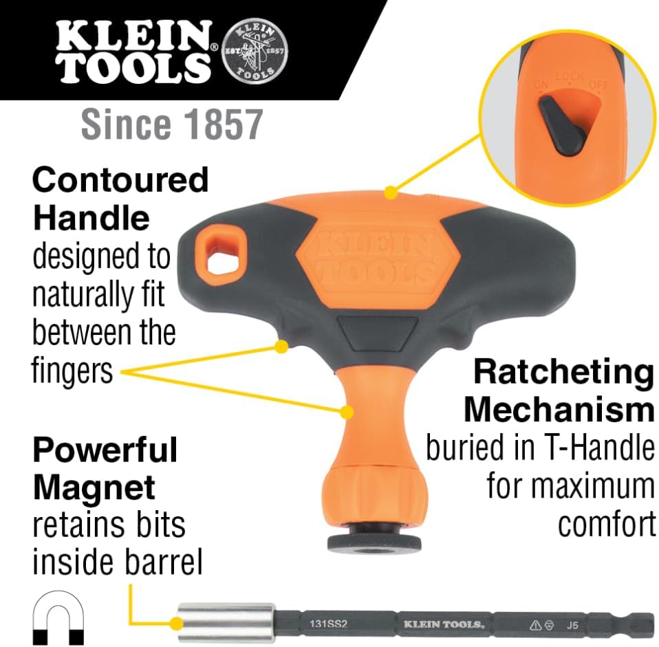 Klein Tools Professional Ratcheting T-Handle Bit Set, SAE/Metric/TORX, Impact-Rated Magnetic 2 Klein Tools Professional Ratcheting T-Handle Bit Set, SAE/Metric/TORX, Impact-Rated Magnetic - Image 2