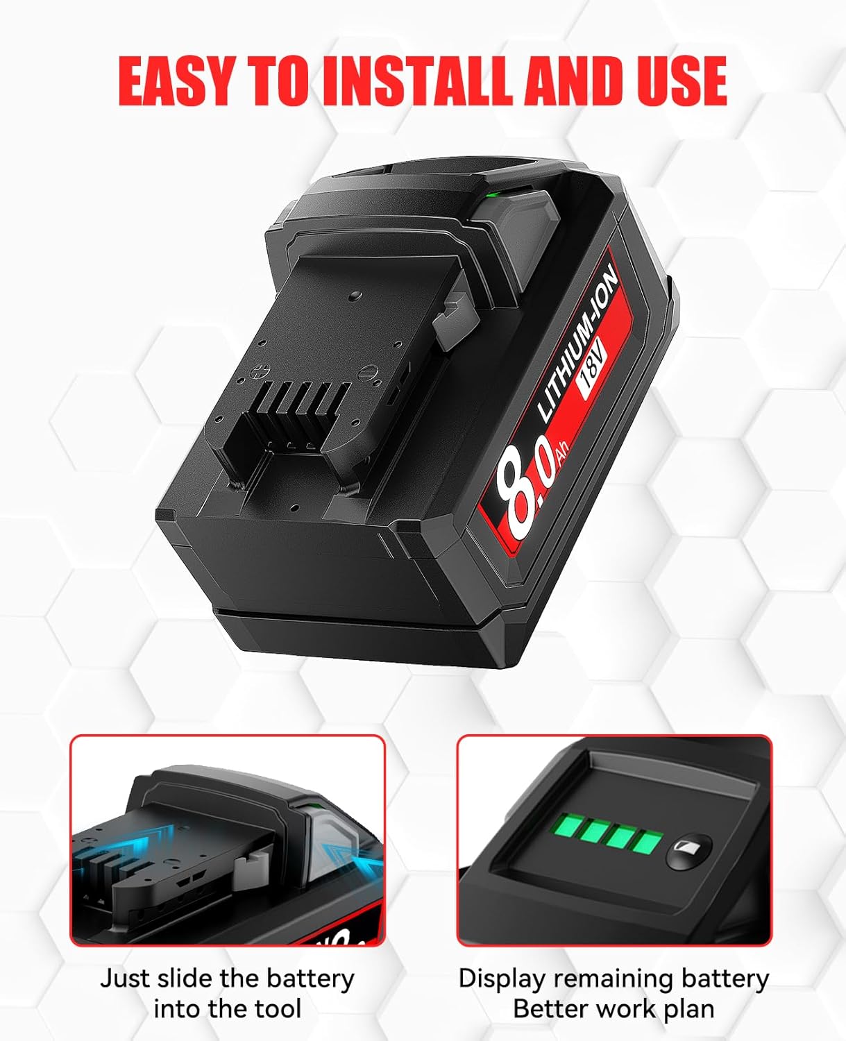 Milwaukee M18 18V 8.0Ah Battery 4-Pack | High Capacity Lithium Replacement Batteries 5 Milwaukee M18 18V 8.0Ah Battery 4-Pack | High Capacity Lithium Replacement Batteries - Image 5