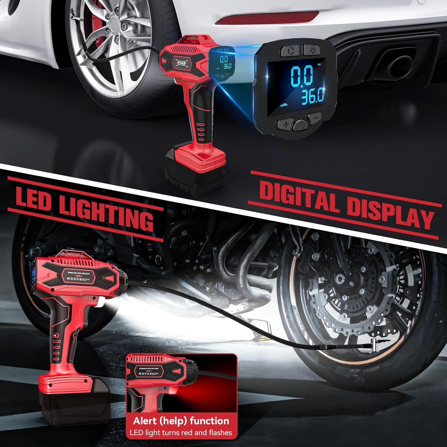 High-Power 160PSI Cordless Tire Inflator for Milwaukee 18V Battery - Portable Digital Air Compressor 5 High-Power 160PSI Cordless Tire Inflator for Milwaukee 18V Battery - Portable Digital Air Compressor - Image 5