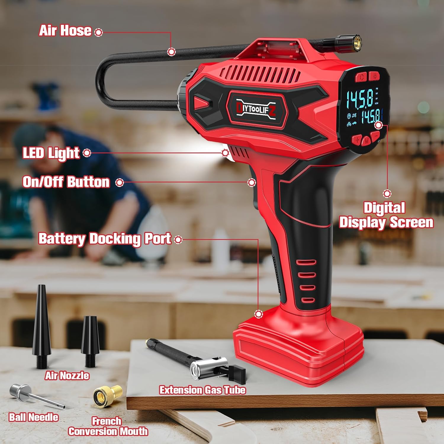 High-Power 160PSI Cordless Tire Inflator for Milwaukee 18V Battery - Portable Digital Air Compressor 6 High-Power 160PSI Cordless Tire Inflator for Milwaukee 18V Battery - Portable Digital Air Compressor - Image 6