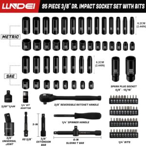 LLNDEI 95-Piece 3/8″ Socket Set: Impact-Ready SAE & Metric Kit