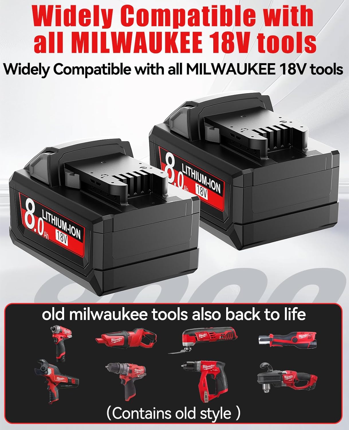 Milwaukee M18 18V 8.0Ah Battery 4-Pack | High Capacity Lithium Replacement Batteries 4 Milwaukee M18 18V 8.0Ah Battery 4-Pack | High Capacity Lithium Replacement Batteries - Image 4