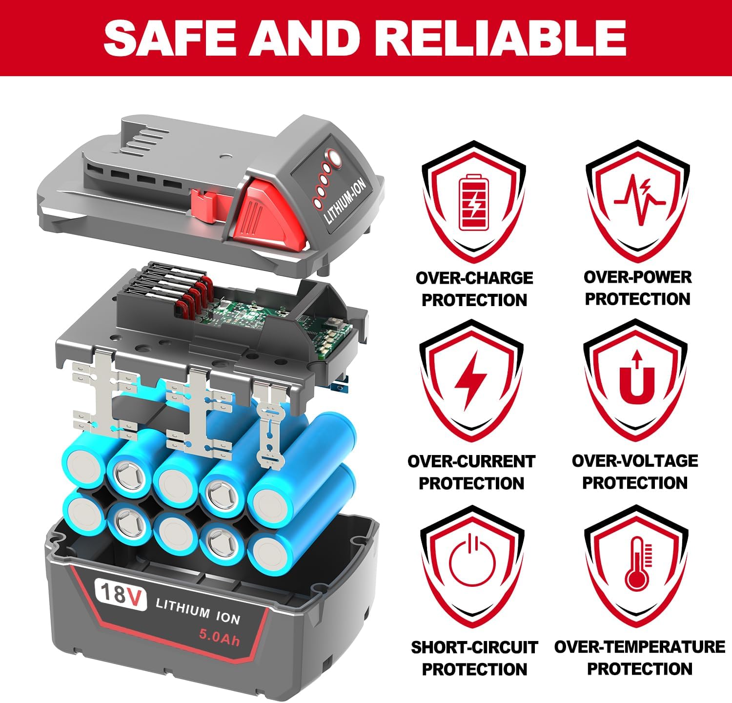 Milwaukee M18 5.0Ah Extended Battery Replacement High Capacity Lithium Ion Cordless Tool Power Pack 4 Milwaukee M18 5.0Ah Extended Battery Replacement High Capacity Lithium Ion Cordless Tool Power Pack - Image 4