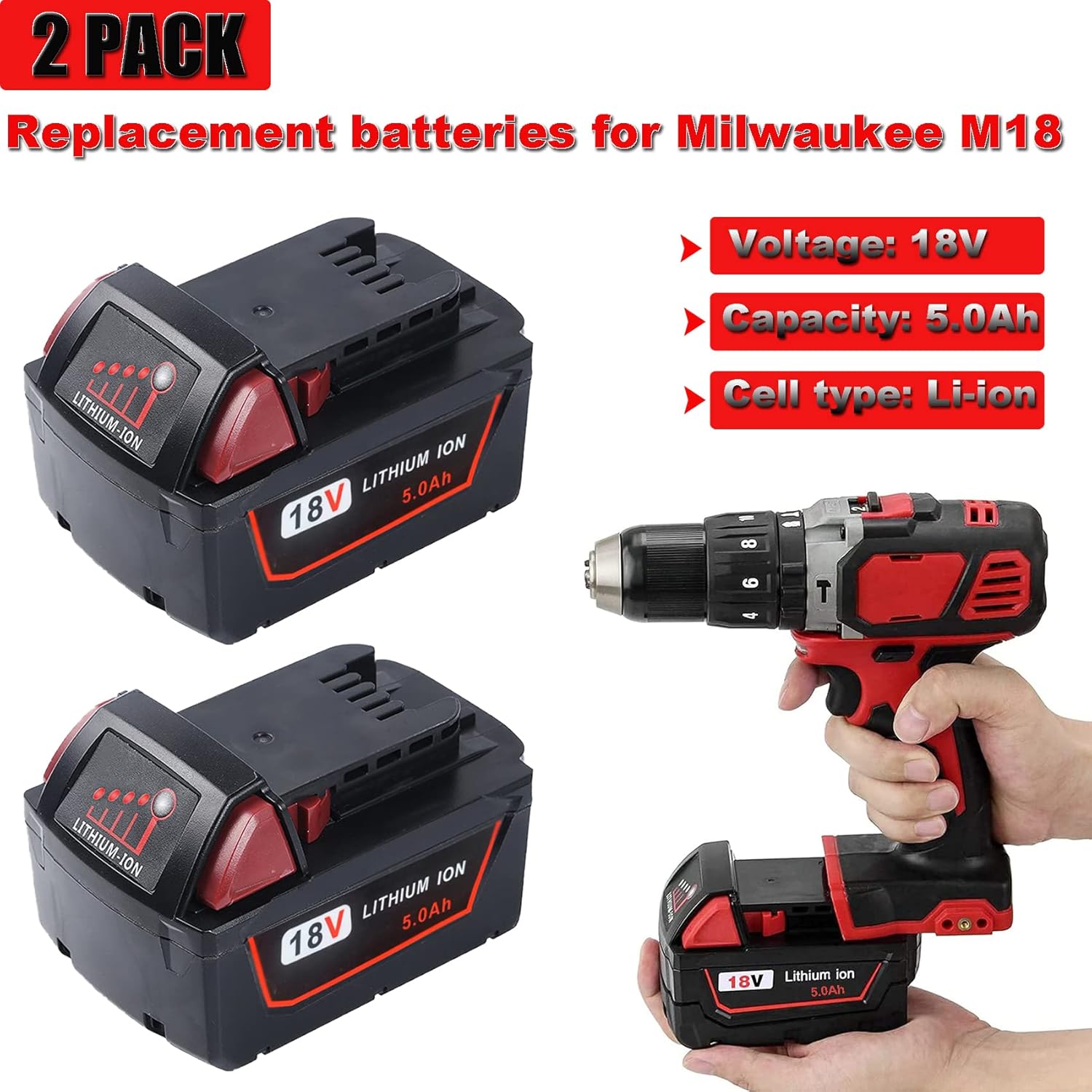 2-Pack Milwaukee M18 5.0Ah Batteries: High-Capacity Replacement Power 4 2-Pack Milwaukee M18 5.0Ah Batteries: High-Capacity Replacement Power - Image 4