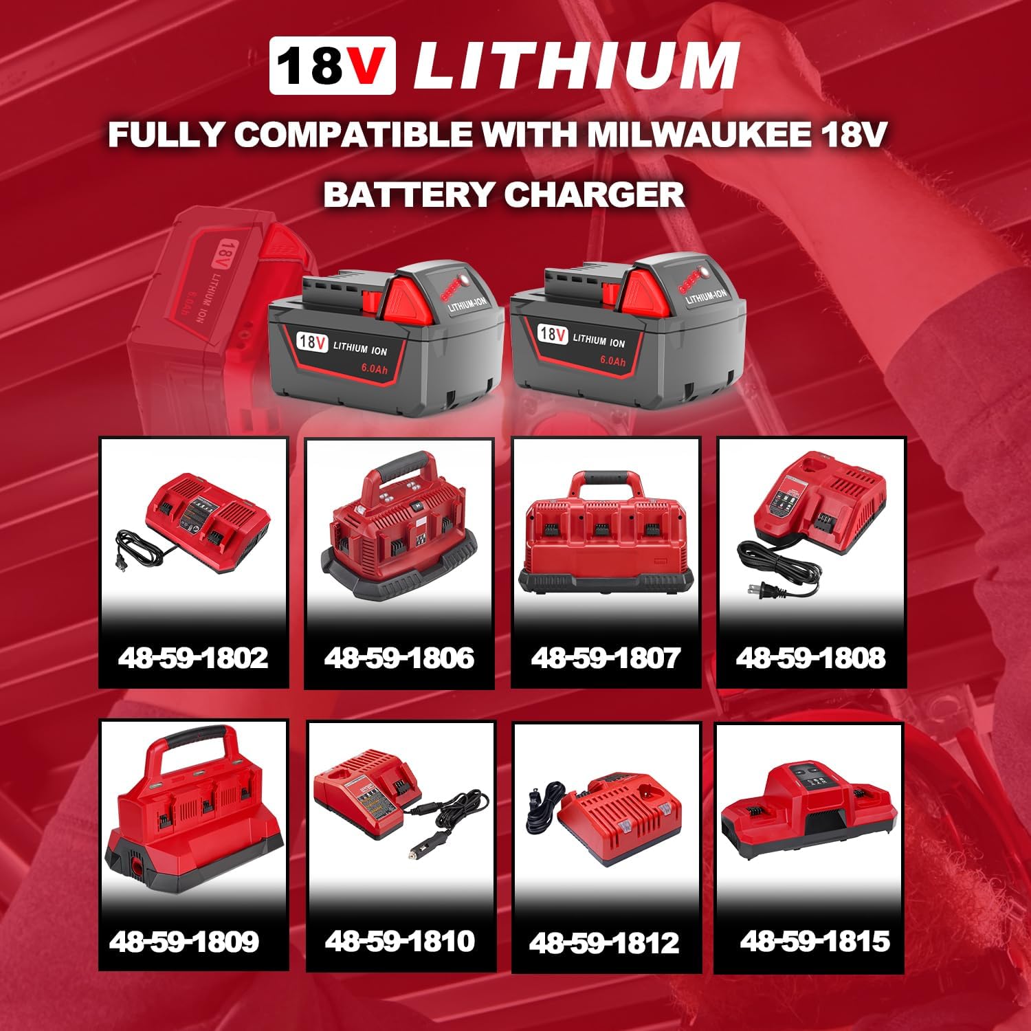 Milwaukee M18 6.0Ah Battery 2-Pack | High Capacity 18V Replacement Batteries 4 Milwaukee M18 6.0Ah Battery 2-Pack | High Capacity 18V Replacement Batteries - Image 4
