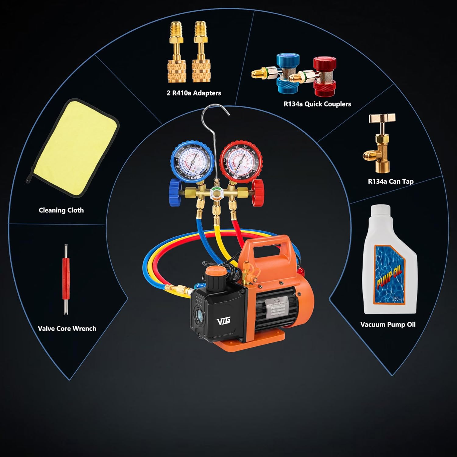 Premium 4.5 CFM AC Vacuum Pump & Gauge Kit for HVAC/Auto R134a R410a 7 Premium 4.5 CFM AC Vacuum Pump & Gauge Kit for HVAC/Auto R134a R410a - Image 7