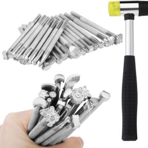 21 PCS Leather Stamping Tools, Leather Stamping Kit with Rubber Hammer, 20 Different Special Shape Leather Stamp Set Leather Carving Tools Leather Stamps for Leather Working