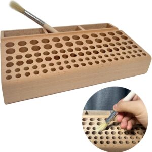 Premium Leather Craft Tool Organizer: 98-Hole Wooden Stand with Cleaning Brush Set