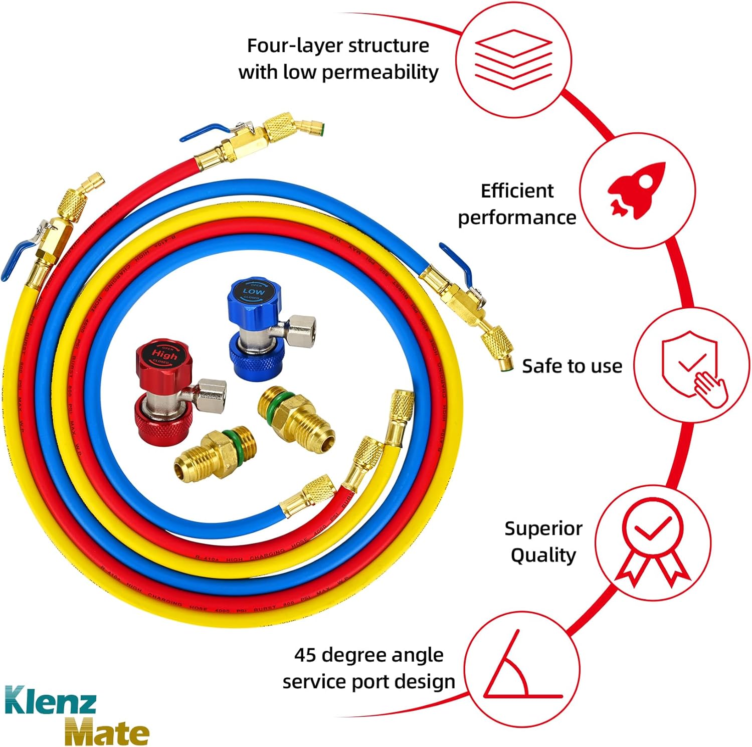 HVAC Refrigerant Charging Hose Set 48" 1/4" Quick Connect Coupler 800 PSI 5 HVAC Refrigerant Charging Hose Set 48" 1/4" Quick Connect Coupler 800 PSI - Image 5